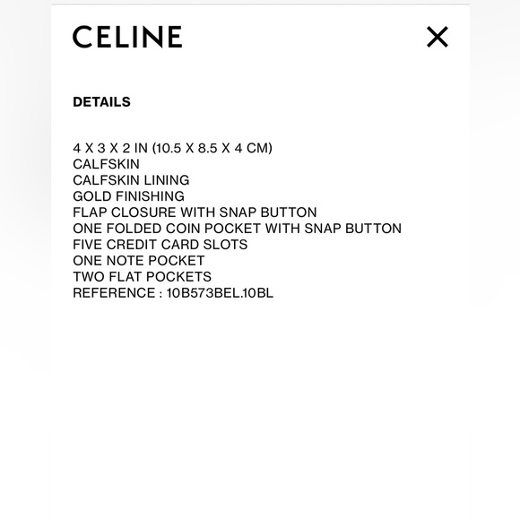 CELINE Small Trifold Wallet Leather Pebble 10B573BEL - Picture 15 of 15